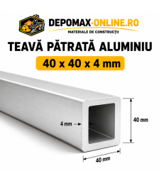Teava patrata aluminiu 40 x 40 x 4 mm, 6 metri (EN AW-6060)